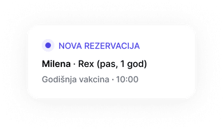 Nova rezervacija: Milena Simić — Rex, godišnja vakcinacija, 11:00