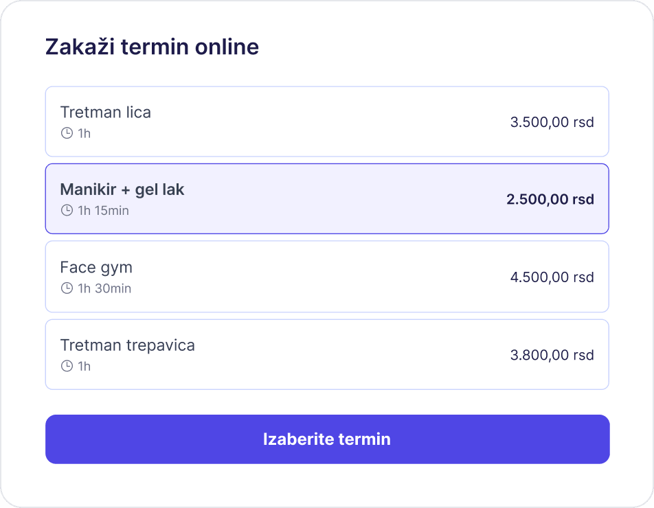 Prikaz online zakazivanja u Sveski