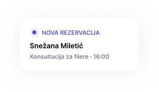 Nova rezervacija: Milica Đorđević — Konsultacija za filere, 16:00