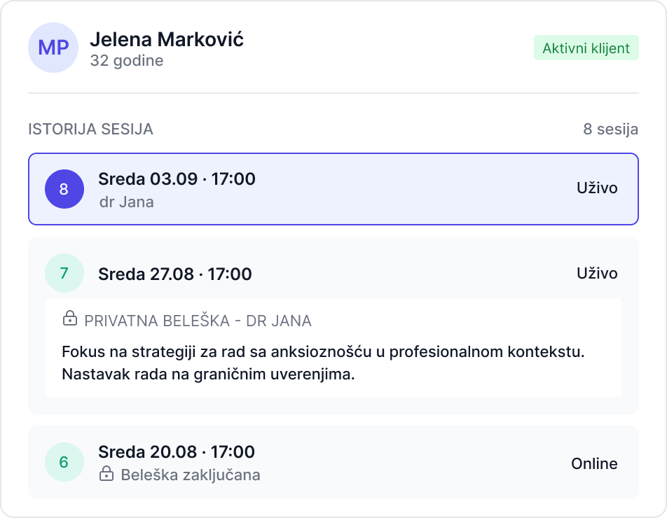 Prikaz kartona klijenta u Sveski