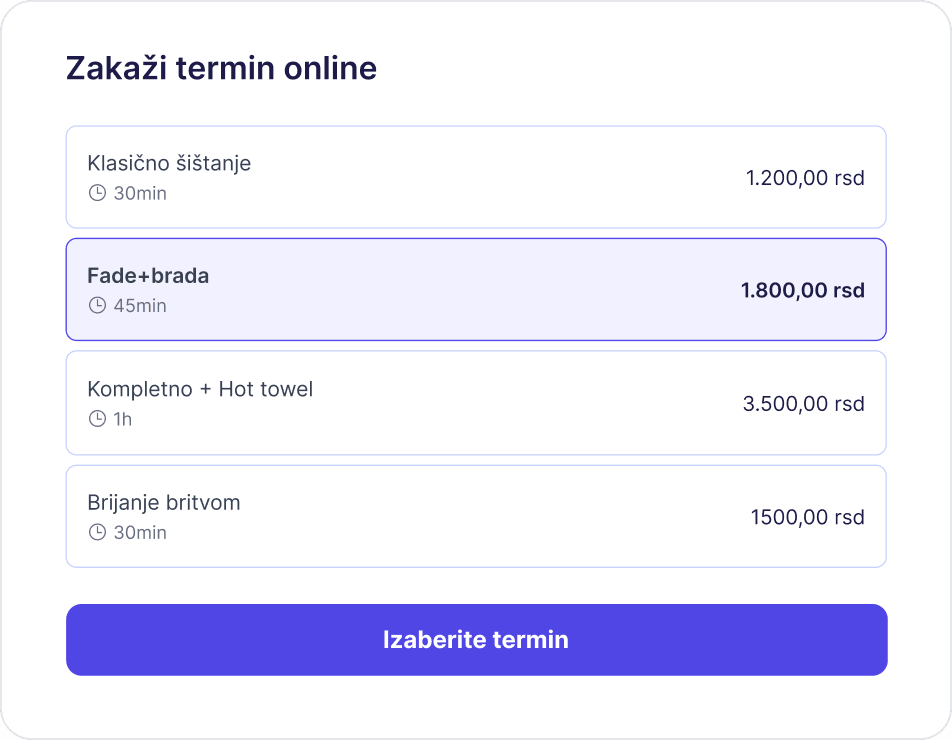 Prikaz online zakazivanja u Sveski