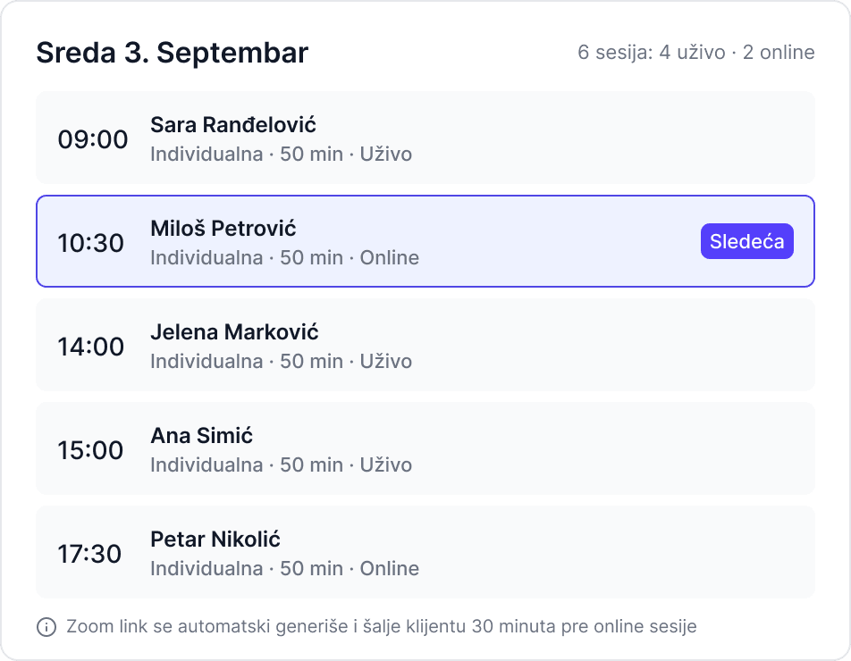 Prikaz online i uživo sesija u Sveski